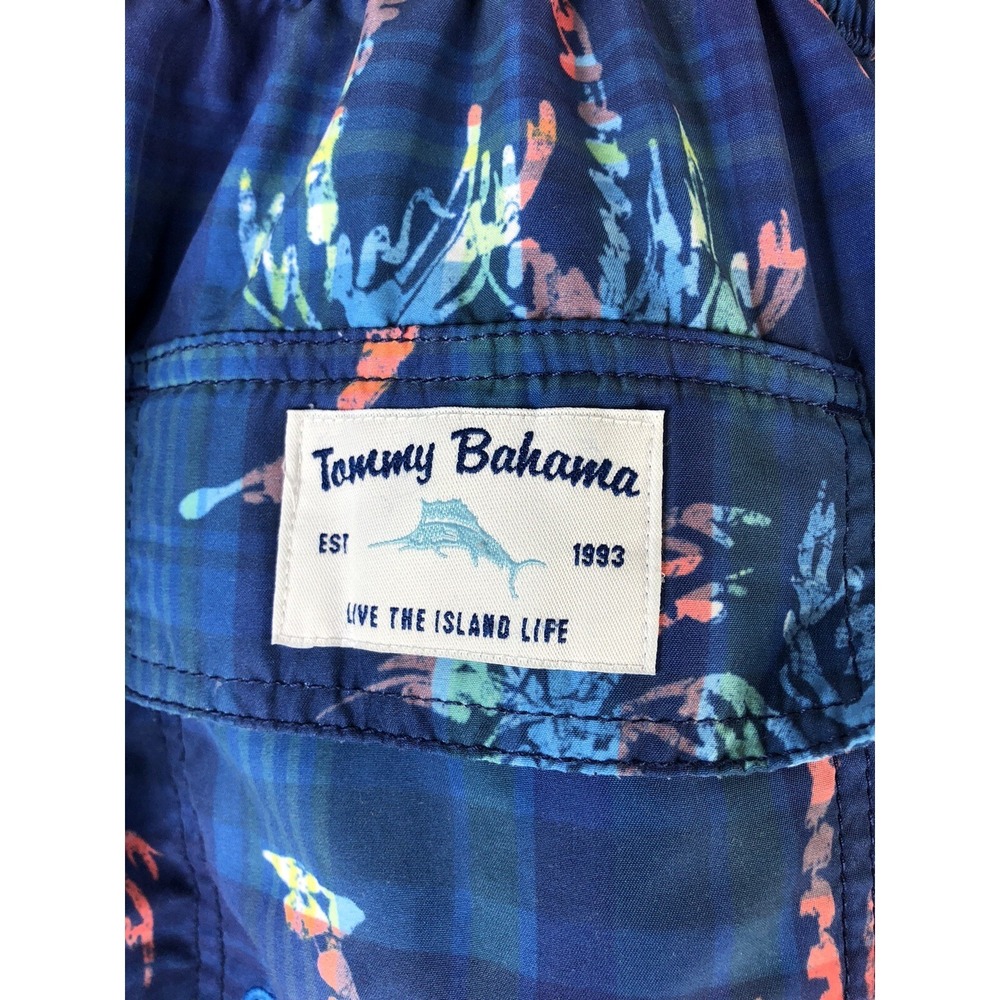 TOMMY BAHAMA Mens 31 Boardshorts Blue Tropical Zipper Front - Picture 8 of 9